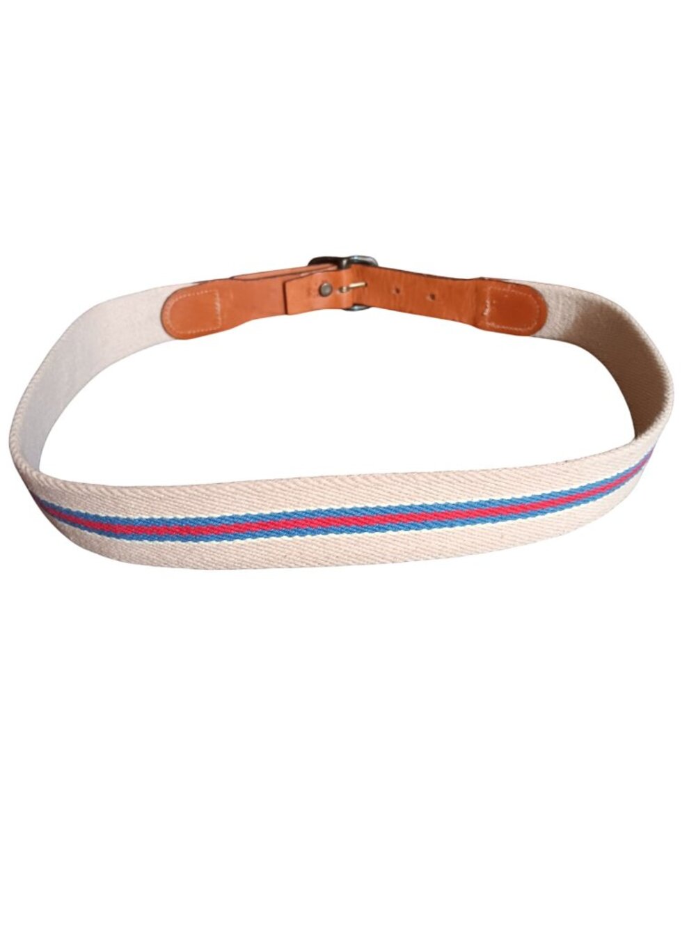34 True Vintage Levi's Belt Canvas Leather Brass Buckle Cream Preppy Stripe